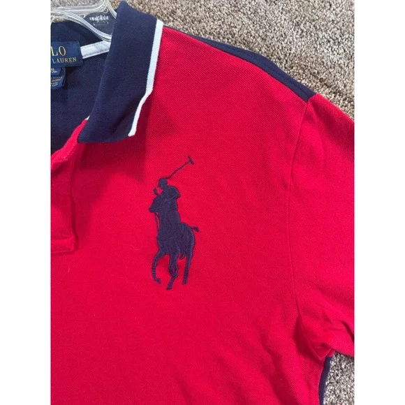 Polo Ralph Lauren Boys XL 18-20 Big Pony Red Navy Blue American Flag Polo Shirt - Picture 3 of 11
